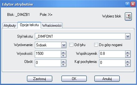 ZwCAD edytor atrybutów