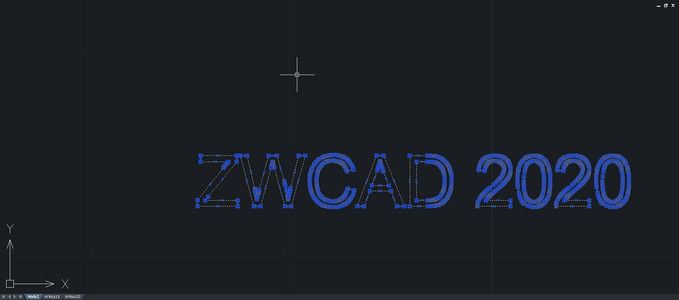 Napis ZWCAD 2020 po przekształceniu udoskonaloną komendą TXTEXP - Bardzo dokładna konwersja tekstu