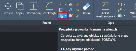 Przesuń na wierzch w menu wstążkowym